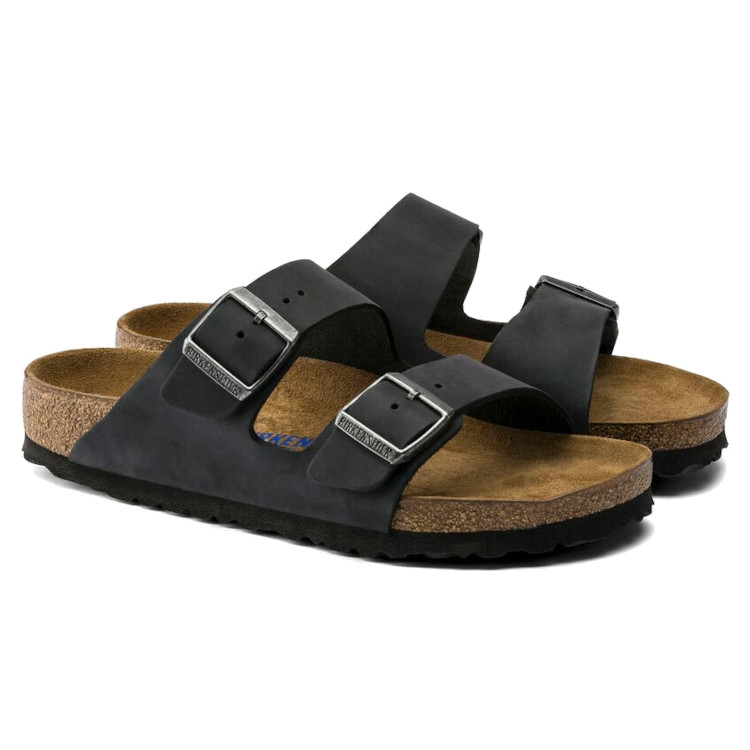 Birkenstock Arizona SFB Oiled Leath Sandal | Black | Reg Width - Men's (0752481) - Image 2